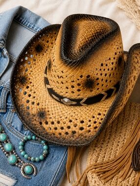 Hats-2-U Burnt Straw Cowboy Hat Western Large